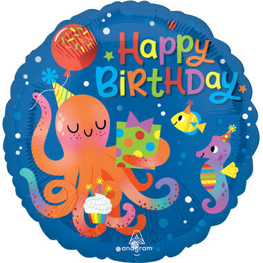 Foil Balloon - "Happy BiRtHDay" - Cute Octopus - 45 cm